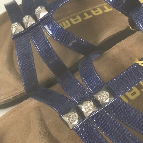 NEW BIRKENSTOCKS Blue Rhinestone Leather Suede Cork Sandals Tatami Size 38 US 7 - Picture 4 of 13